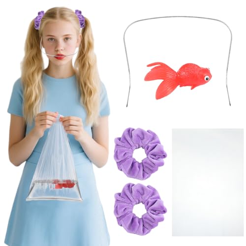 Giegxin Halloween Cosplay Costumes Kit Plastic Red Goldfish Purple Hair Scrunchies Stainless Steel Wire Fake Braces for Girls Women Halloween Costumes Movie Role Play Cosplay Party Supplies