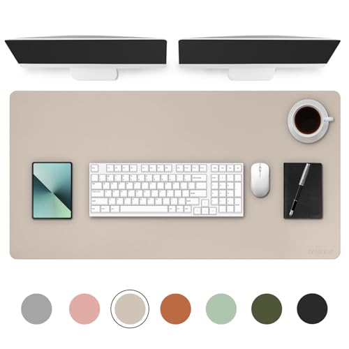 Image of AROPANA Anti-Slip Extended Mouse Pad | PU Vegan Leather Desk Mat | Large Computer Desk Protector Pad with Suede Base for Keyboard, Laptop, Office & Home (120x60CM, White)