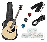 Rocktile WSD-8CE-NT Slim Line Westerngitarren Set - Dreadnought Akustik Gitarre - Westerngitarre mit Tonabnehmer im Set inkl. Tasche, Gurt, Kabel, Ersatzsaiten und Plektren - Natural