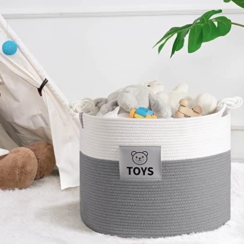 Goodpick Baby Toy Basket with Labels, Cotton Rope Storage Basket,Cute Small Laundry Basket for Kids, Nursery Toy Bin Storage Organizer for Playroom, Decorative Basket for Gifts, 18 x 14.3 inches 3