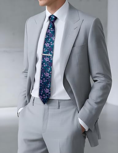 Image of DiBanGu Silk Floral Ties for Men Woven Paisley Necktie and Tie Clip Handkerchief Cufflinks Set for Party Wedding