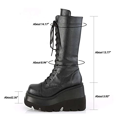 Erocalli Platform Goth Boots For Women Wedges Heels Mid Calf Boots Gothic Combat Motorcycle Riding Boots With Lace Up #TOP5