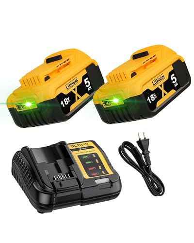 2Stück 5000mAh Ersatzakku für Dewalt Akku 18V + 4A DCB115 Ersatz für Dewalt Ladegerät XR DCB182 DCB184 DCB200 DCB184 DCB101 DCB107 DCB112 DCB105 DCB203 DCB115 mit LED-Anzeige