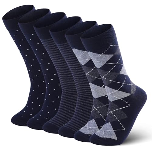 FGZ Mens Dress Socks 6 Pairs Business Casual Pattern,Soft Cotton