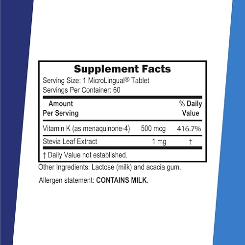 superior source vitamin k2 500 mcg mk-4 - bone strength amp health support supplement - vitamin k supplement aids soft tissue health amp calcium absorption - 60 sublingual dissolving tablets