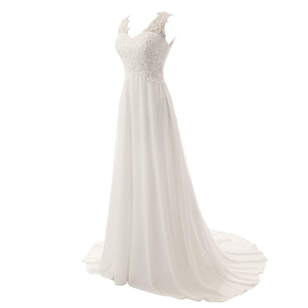 Vestido de Novia Vestido de Novia Moda Vestido de Novia de Encaje de Cuello V Vestido de Novia Retro Y Elegante Vestido de Noche de Boda, Blanco, 16w