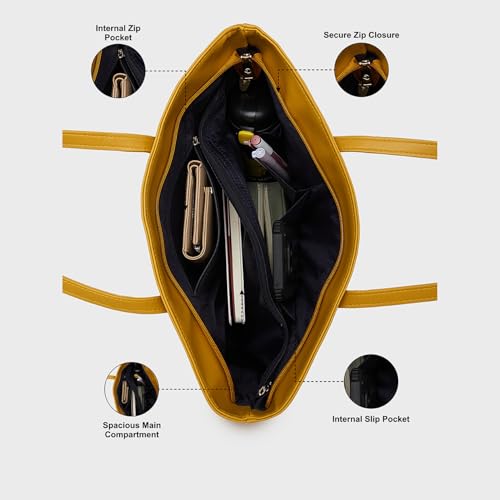 Image of Caprese N Salvo Tote Medium Yellow Shoulder Bag for Women Stylish, Spacious Design, Multi-Compartment, Durable, Comfortable Straps for Work, Travel, Shopping & Daily Use