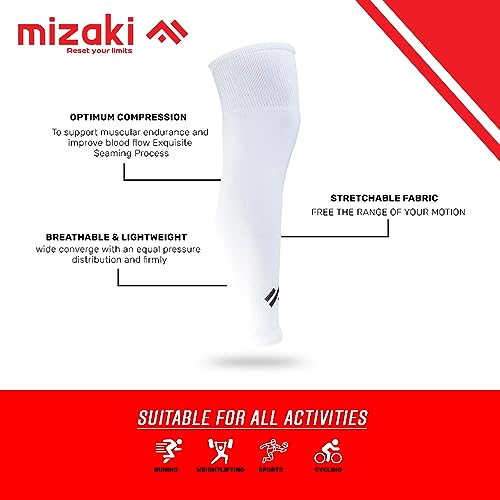 Image of Mizaki Anti-Slip Football Socks and Leg sleeve Combo Pack for Men & Women - Football Grip Stockings with Rubber Pad Grip Technology with UV Protection Leg sleeve