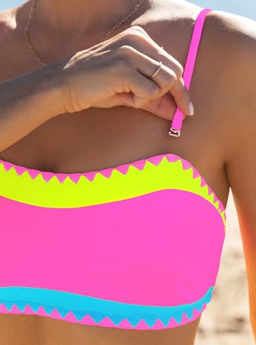 Image of popvil Bikini Sets for Women Bandeau Swimsuits Strapless Two Piece Bathing Suits Neon Swimwear for Beach Vacation 2026