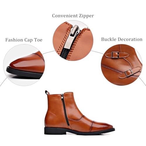 Men's Leather Cap Toe Buckle Chelsea Boots with Side Zipper British Style Slip-On Low Block Heel Chukka Ankle Boots Casual Business Formal Dress Boots3