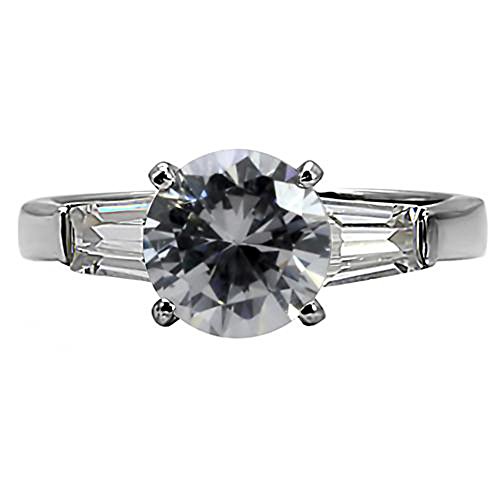 Marimor Jewelry 3 Carat Round and Baguette Cut Cubic Zirconia Stainless Steel Engagement Ring Women's Size 5-102