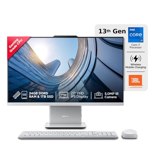 Image of Lenovo IdeaCentre AIO Intel Core i7-13620H 27 inch FHD (24GB RAM /1TB SSD /Win11 /Microsoft 365 Basic + Office Home 2024 /Wireless Charging /Wireless EOS Keyboard & Mouse,Grey) All-in-One Desktop