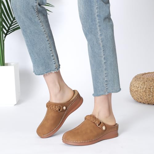 Image of Comfortable Clogs for Women Closed Toe Mules Slip On - Summer Casual Womens Clogs Mules Backless Arch Support Wedge Platform Sandals All-Day