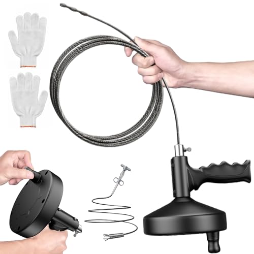 Spirale per la pulizia dei tubi, 10 m, spirale di scarico con adattatore per trapano e guanti, set flessibile a spirale, per tubi di scarico intasati, riutilizzabile