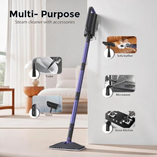 Image of Steam Mops for Floor Cleaning, 6-in-1 Multi Accessories, 23FT Power Cable, Lightweight,Detachable Steam Mops for sealed Hard Floors, Marble, Stone, Hardwood(pale purple)