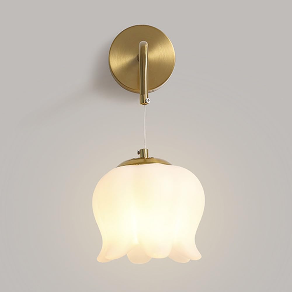 SXWNBIFH Bedside Decorate Wall Sconce Glass Flower Design Wall Lamp Gold Metal Wall Mounted Lights Hardwired Wall Light E27 Sconces Wall Lighting Bathroom Vanity Light
