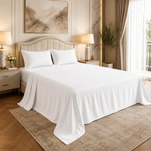 Image of LINENWALAS 100% Cotton Bedsheet with Pillow Cover for Single Size Bed, Natural Soft 400tc Long Staple Imported Egyptian Cotton Premium Oeko-Tex Certified Bed Sheet (60 inch x 90 inch, White)