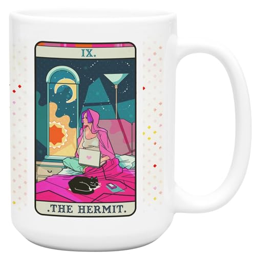 LookHUMAN Tarot Card Ceramic Coffee Mug - Modern Hermit Card Tarot Mug & Cute Coffee Cups, Funny Coffee Mug & Cool Coffee Cup as Gift for Tarot Lovers & Tarot Decor, Novelty Coffee Mugs, 15oz