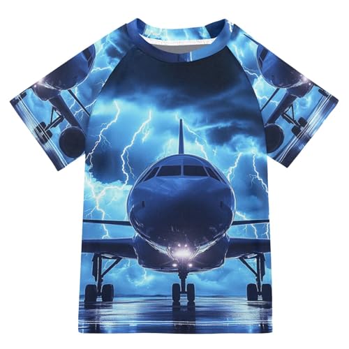 Jucciaco Boys Swimsuit Airplane Lightning Aircraft Flying Sunscreen Kids Sun Rashguard Short Sleeve T-Shirts Swimwear Sets UPF 50+ Multicoloured