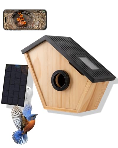 Bird House with Camera, Wireless Birdhouse for Outside with 2K HD Camera, 2.4G WiFi, App Notify, Solar Powered, Night Vision, AI Identify, Ideal Bird Nesting for Blue Bird and Cardinal
