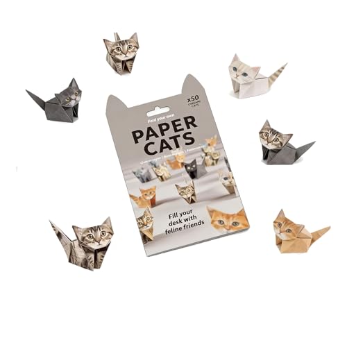 Solvind 50 Sheets DIY Paper Cats Origami Kit No Scissors No Glue Pre-Printed Easy Fold 3D Cute Cat Figures Desk Pet Decoration Stress Relief Craft Gift for Cat Lovers Adults