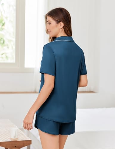 Image of Ekouaer Pajamas for Women Set Button Up Sleepwear 2 Piece Pjs Lounge Set Short Sleeve Nightwear