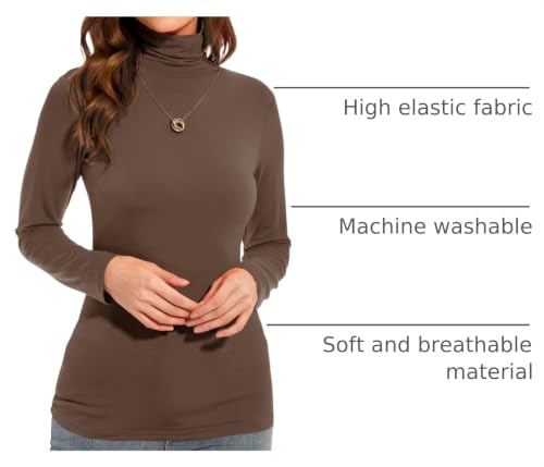 Image of Womens Long Sleeve Turtleneck T-Shirts Casual Lightweight Slim Fit Cozy Base Layer Top
