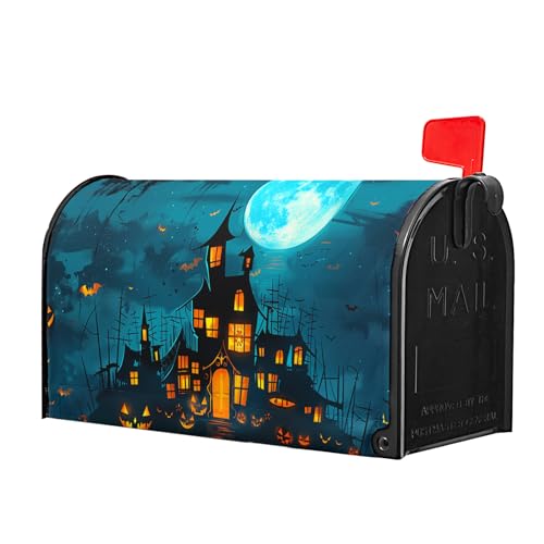 Image of Halloween Scary Night Pumpkin Mailbox Covers Magnetic Large Size 25.5 inchx21 inch Halloween Blue Moon Mailbox Covers Halloween Mailbox Decorations Letter Post Box Cover Mailbox Wrap for Home Garden Yard