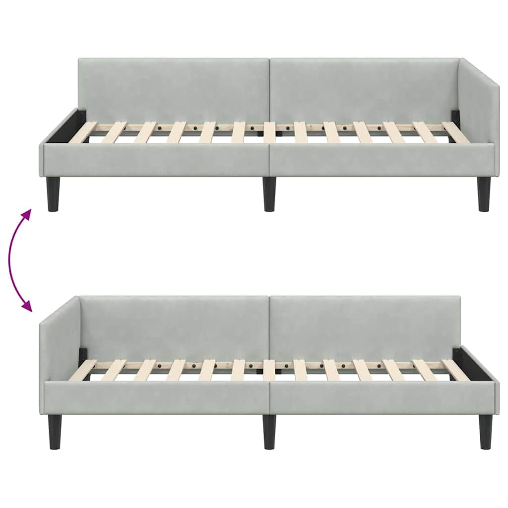 ACAGALA Tagesbett 100x200 cm, Bettgestell mit Kopfteil und Lattenrost, Eckbett in Stoff ohne Matratze, Jugendbett Einzelbett Gästebett Schlafsofa für Schlafzimmer Wohnzimmer, Hellgrau