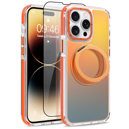 Image of Magnetic for iPhone 14 Pro Max Case with 360 Stand [Compatible with Magsafe] [Fluorescent Design] [1 Screen Protector] Slim Translucent Matte Case for iPhone 14 Pro Max 6.7 inch, Orange