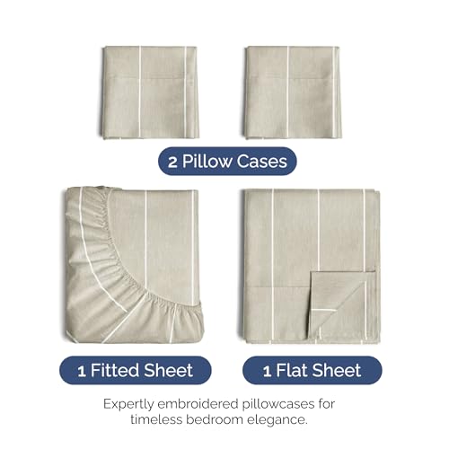 Image of Cal King Size 4 Piece Sheet Set - Soft & Cooling Sheets - Beige Stripes 4