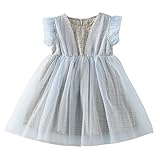 [Baby Nest] ワンピース 女の子 ドレス レース ベビー服 半袖 チュールスカート 赤ちゃん服 綿100％ プリンセス 発表会 セレモニー服 春夏 ブルー 120 6-7歳