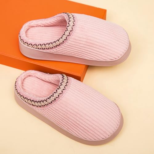 Image of Slippers for Women&Men with Memory Foam Corduroy Closed Toe House Shoes Ladies Winter Warm Comfy Bedroom Women's Slipper Indoor and Outdoor Slip-on Rubber Sole