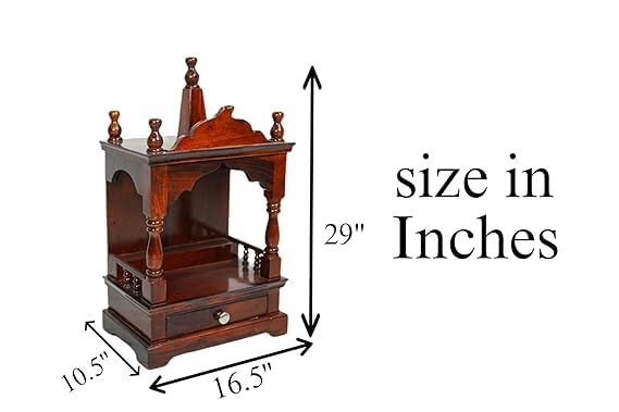Image of Sheesham Wood Temple Solid Wood Classic Wooden Temple for Home, Office Pooja Mandir with 1 Drawer for Storage Home Decoration | Wall Devghar