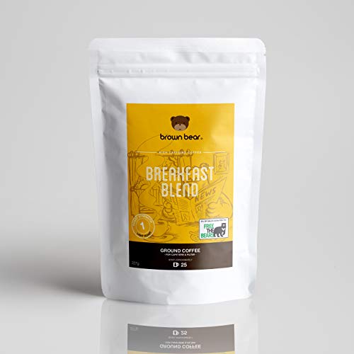 Brown Bear Desayuno Breakfast Blend, Café Molido, Tostado Suave, 227 g Light Roast Coffee Beans, 5% de las ventas fue donado a Free the Bears Charity