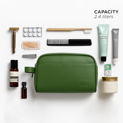 Image of COUNSELOR Toiletry Bag for Men & Women, Vegan Leather Toiletry Organizer, Shaving Kit Bag & Grooming, Travel Toiletry Pouch with Handle, Multiple Compartment, Unisex Travel Organizer Swift (Green)