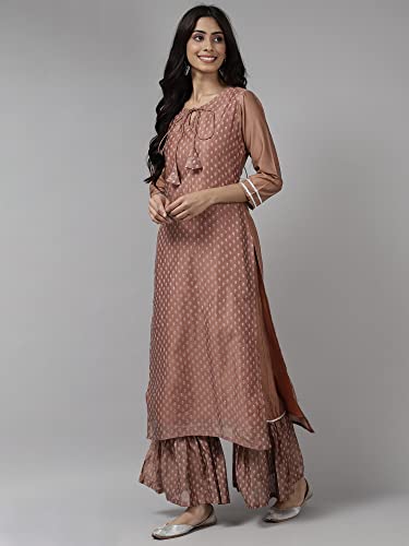 Image of INDO ERA Women's Chanderi Silk Printed Straight Kurta Sharara With Dupatta Set(21GGG3649)
