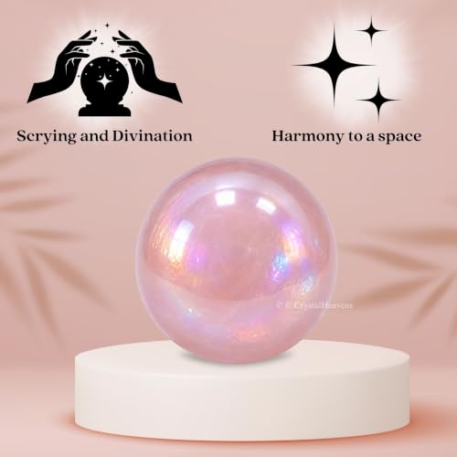Image of Certified Angel Aura Rose Quartz Crystal Ball for Meditation - Premium Crystal Vastu Items for Home and Feng Shui Items for Good Luck - Ideal for Pooja Supplies and Spiritual Practices (1 Inch)