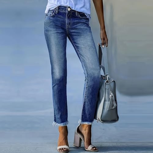 Women Jean Capris High Waisted Raw Hem Denim Capris Summer Straight Leg Capri Pants Stretchy Cropped Jeans4