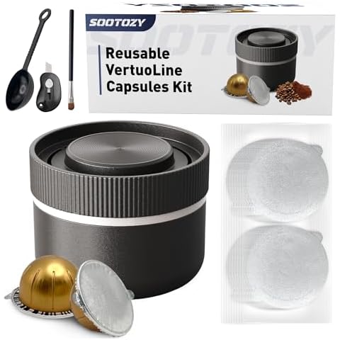 Reusable Pods Kit for Nespresso Vertuo, Refillable Coffee Pods with 100pcs Aluminum Covers Foil Seals Lids for VertuoLine Capsules, Compatible for VertuoPlus Espresso Machine (Pods not included) Cover