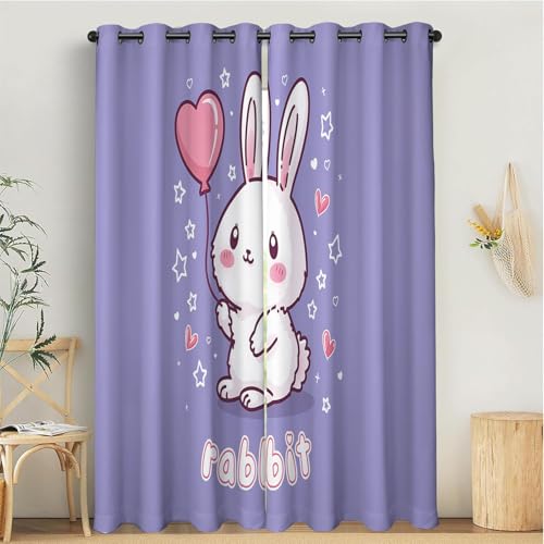 Rideaux Occultant pour Chambre Rideau Opaque à OeilletsLapin Ballon Forme Cœur Isolation Thermique Rideaux de fenêtre Animaux Dessin Animé Décoration de...