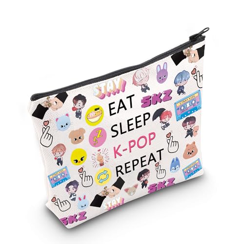 AKTAP Borsa per il trucco K-Pop del gruppo coreano, borsa per il trucco K-Pop, borsa da viaggio Eat Sleep K-Pop Repeat, regalo di merchandising K-Pop, Bangtan StrayK Pink Jeans It-y TWI-e Atee-