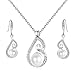 OUFO Women Girls Crystal Silver Plated Pearl Necklace Pendant Earrings Elegant Jewelry Set 2003