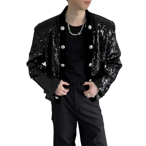 Veste Courte à Paillettes avec manches longues larges coupe printemps décontractée