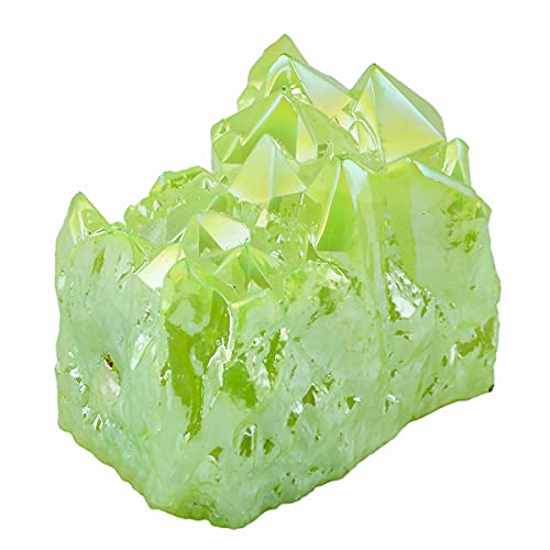 rockcloud Healing Crystal Natural Titanium Coated Fluorescein Rock Quartz Cluster Geode Druzy Home Decoration Gemstone Specimen