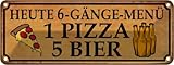 vianmo Blechschild 10x27 cm 6 gänge Menü 1 Pizza 5 Bier Essen Trinken Deko Geschenk Metall Schild