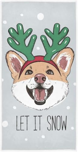 フェイスタオル バスタオル 綿 速乾 薄手 クリスマス コーギー 犬柄 グレー 雪 かわいい 大判 タオル 部屋干し 柔らかく 肌に優しい 四季通用 家庭用 ホテル 業務用