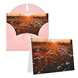 SDTYKHJ Grußkarte mit Umschlägen, 10,2 x 15,2 cm, blanko, Notizkarten, Blumen im Sonnenuntergang, Geburtstagskarte, lustige Postkarten für Geburtstag, Hochzeit, Einladungen