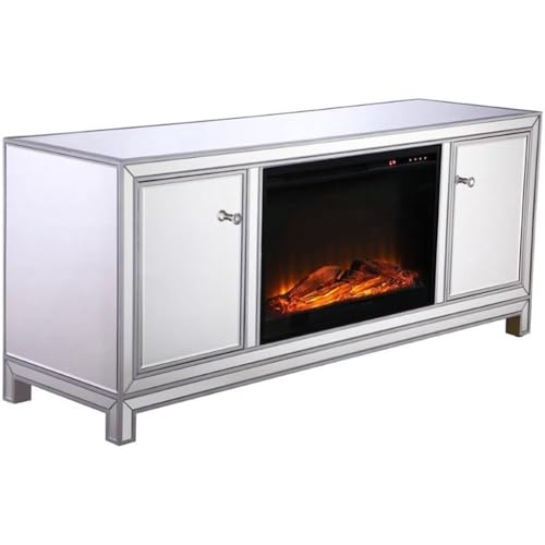 Elegant Decor Modern 60" Mirrored Faux Log Fireplace TV Stand in Antique Silver