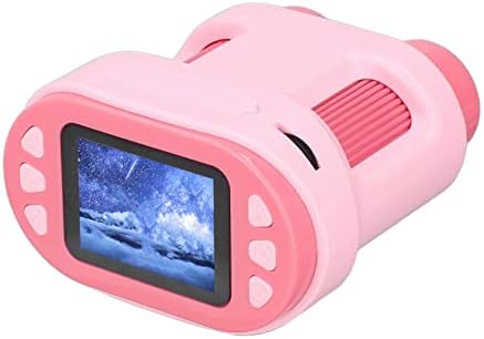 Kids Microscope Telescope Double Lens Portable Handheld Microscope Binoculars with 2in LCD Screen 32G Storage Card Lanyard 6 Specimens Telescope 5‑200X Digital Microscope Kit for Kids(Pink)